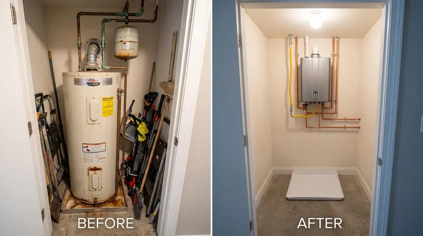 Tank water heater versus wall-mounted tankless unit comparison for Lyons, OR homeowners