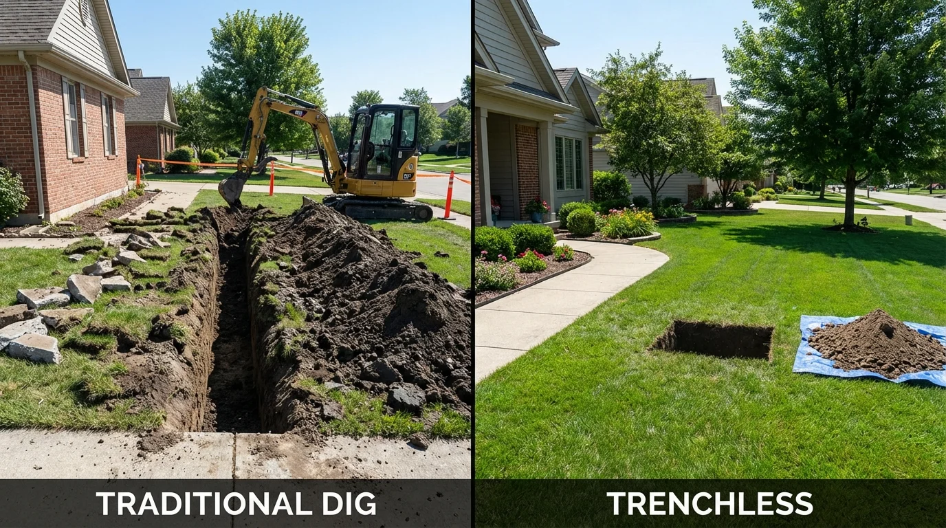 Trenchless sewer repair with minimal yard damage versus traditional excavation in Lyons, OR